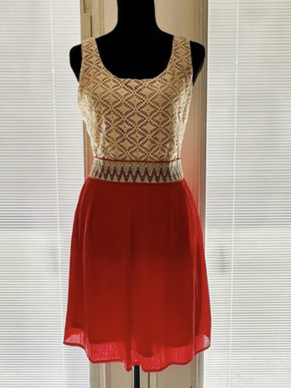 Lily Rose Red Skater Skirt with Cream Crochet Bodice